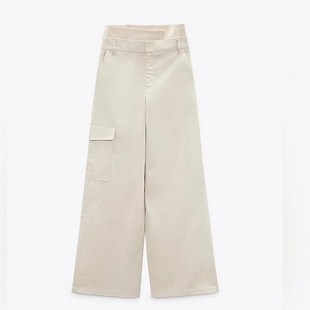 Zara Wide Pants Light Beige Size L